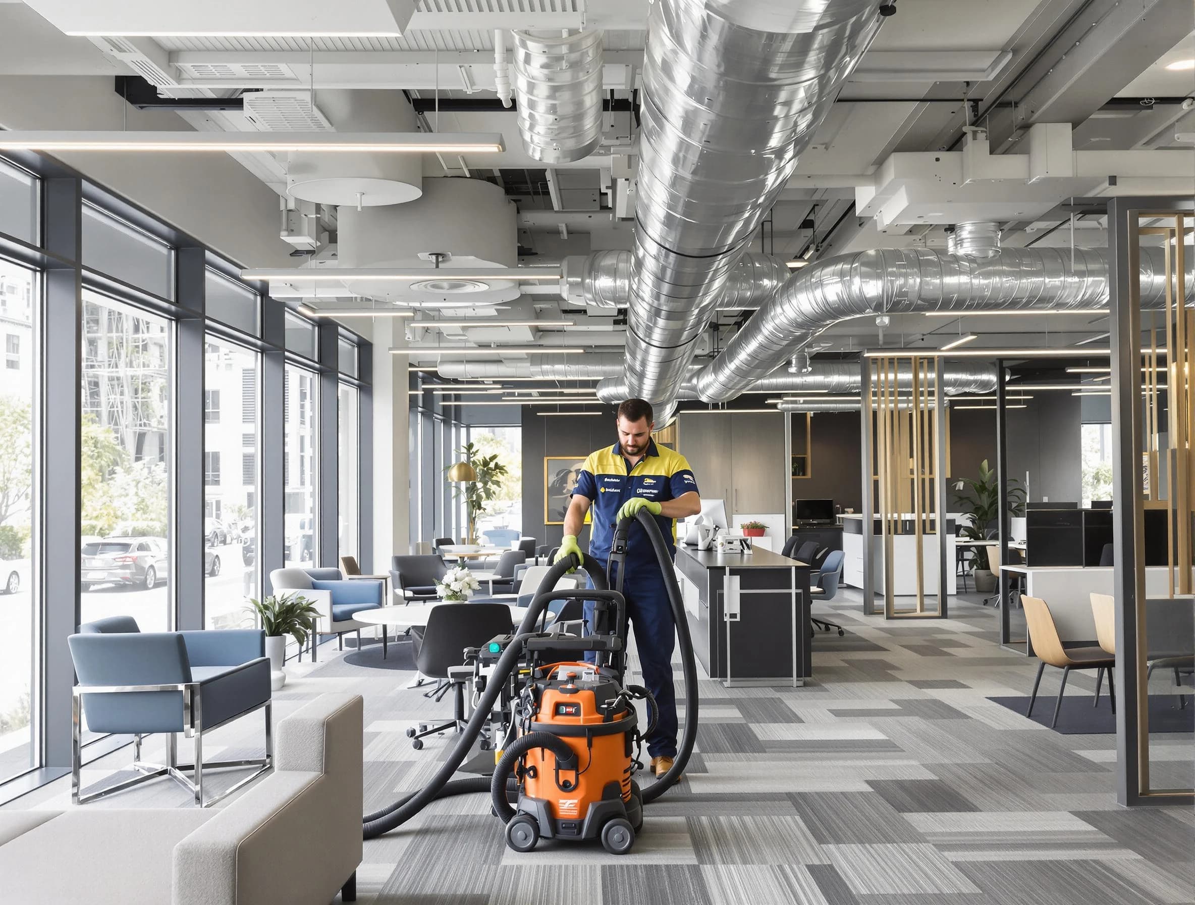 Nolensville Air Duct Cleaning team performing thorough commercial duct cleaning at a Nolensville business center