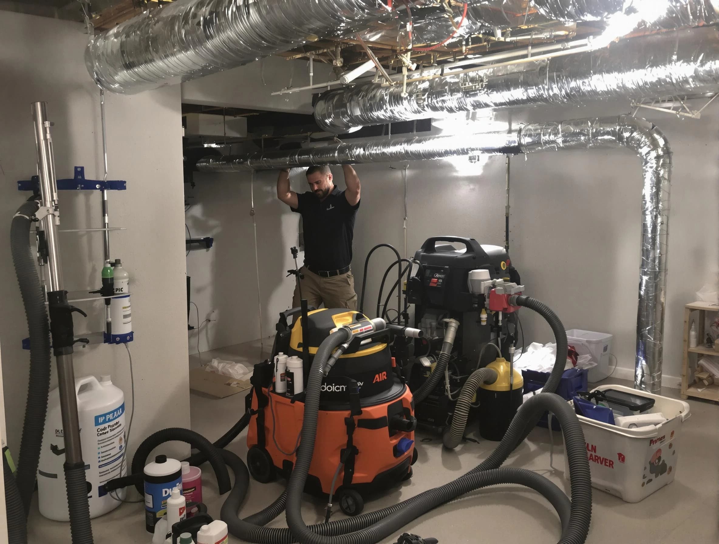 Nolensville Air Duct Cleaning specialist performing professional mold removal from air ducts using safety equipment in Nolensville